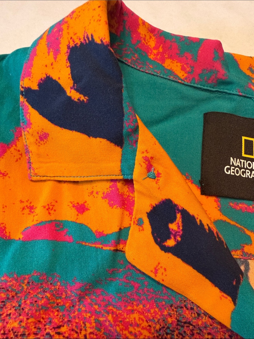 National Geographic Colorful Abstract Graphic Tee in Teal, Orange & Pink - Picture 4 of 5